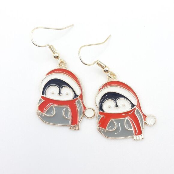 Cute Santa Penguin Dangle Earrings Christmas Holiday Jewelry New - Picture 1 of 3